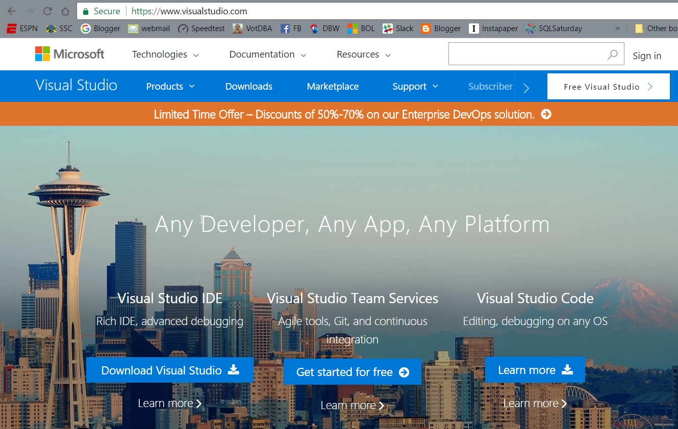Screenshot of the Visual Studio.com website.